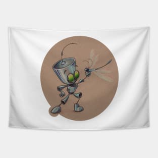 Happy Little Robot with Dragonfly Tapestry