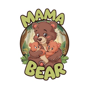 Mama Bear with Cubs - Heartwarming Forest Scene T-Shirt