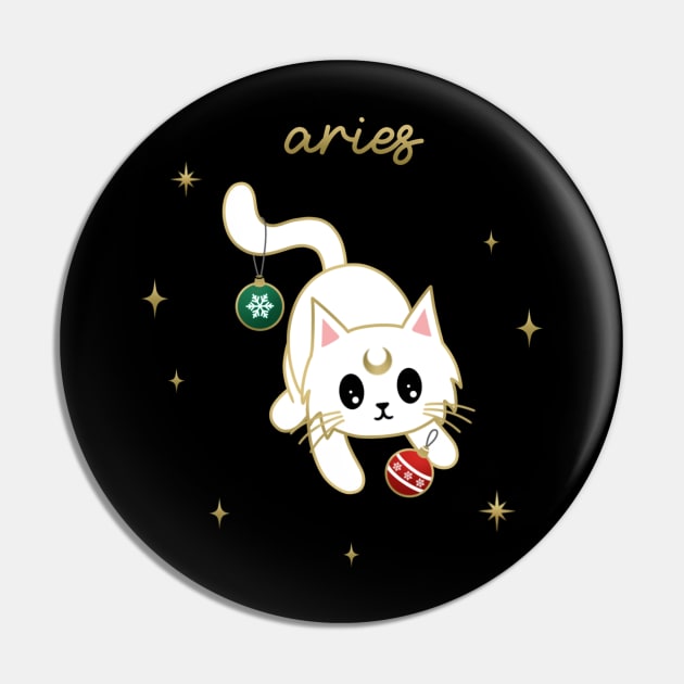 Aries Holiday Kitty Cat Pin by moonstruck crystals