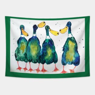 Quirky Green Ducks Tapestry