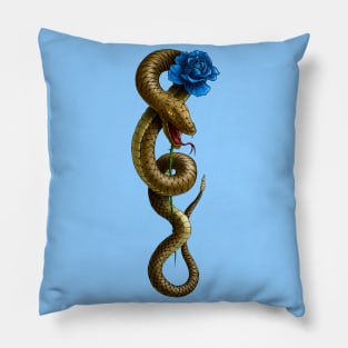 snake and Blue rose Pillow