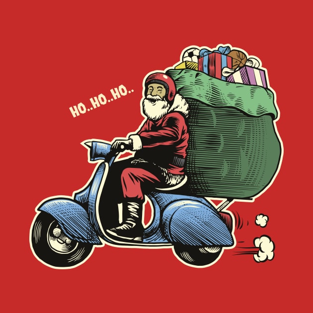 Vintage Santa Claus Riding a Scooter by SLAG_Creative