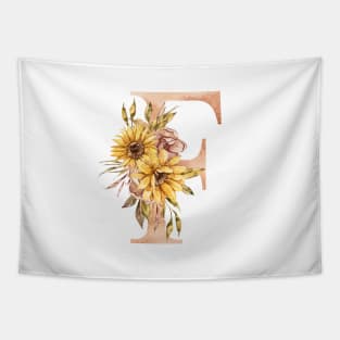 Watercolor sunflower bouquet monogram letter F Tapestry