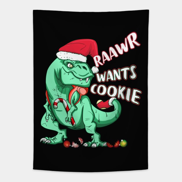 Funny Holiday T-Rex RAAWR WANTS COOKIE Christmas Gift Tapestry by Dibble Dabble Designs