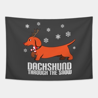 Dachshund Through The Snow TShirt - Ugly Christmas Funny Tapestry