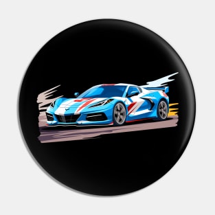 Raid Blue C8 Corvette racecar on a race track Supercar Sports car Racing car Pin