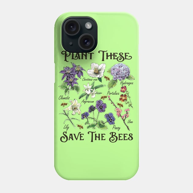 Save Bees Cartoon Flowers Art Phone Case by USProudness