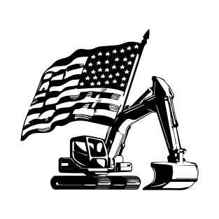 Excavator Design with American Flag T-Shirt