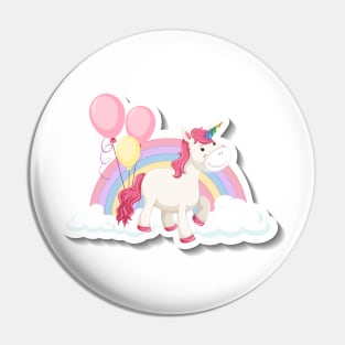 Cute unicorn with rainbow and clouds white Pin
