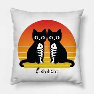 Fish & Cat with Sunset Pillow