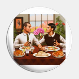 Mixed Race Gay Couple Thanksgiving Dinner Pin