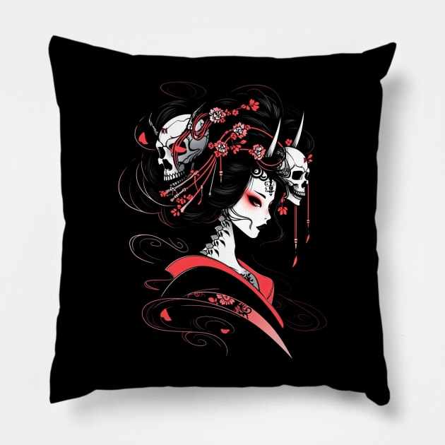 Geisha | Grim Reaper Geisha Skull | Cool Retro Japanese Aesthetic #14 Pillow by We Anomaly