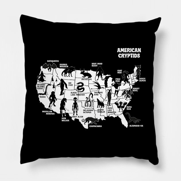 American Cryptids Map of the US Pillow by agapimou