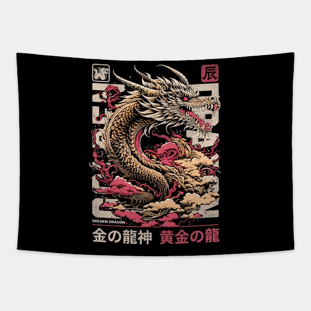 Japanese Aesthetic Dragon Tapestry by susanne.haewss@googlemail.com