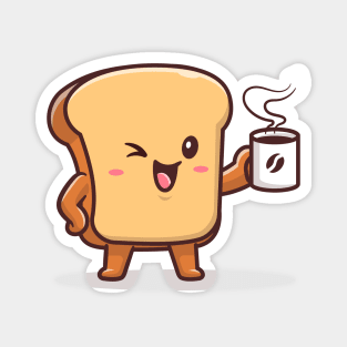 Cute Bread Drink Coffee Cartoon Vector Icon Illustration Magnet