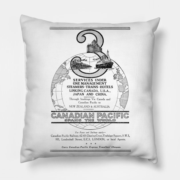 Canadian Pacific - World Travel - 1929 Vintage Advert Pillow by BASlade93