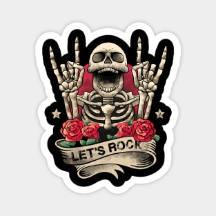 Lets Rock Rock&Roll Skeleton Hand Vintage Retro Rock Concert Magnet