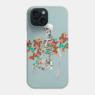 Human skeleton and colorful vibrant butterfles, memento mori, watercolor art, cool, anatomy art Phone Case