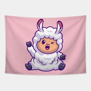 Cute Sheep Waving Hand Cartoon Tapestry