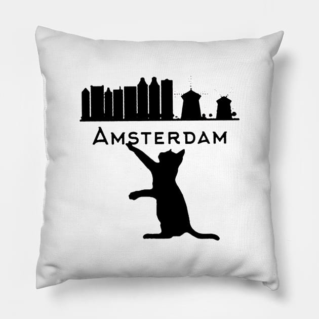 Amsterdam Skyline Cat cat lovers Pillow by emilycatherineconley