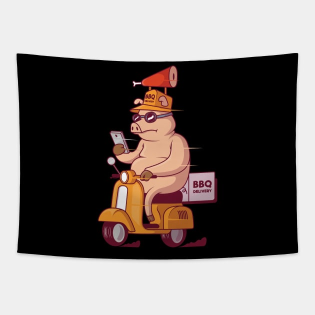 Pig BBQ Delivery Tapestry by mahashop