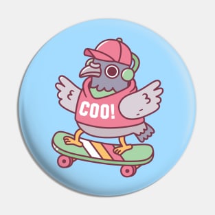 Coo Pigeon On Skateboard Funny Pin