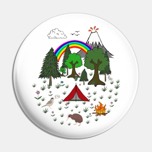 New Zealand Camping Scene with Kiwi Pin by wanungara