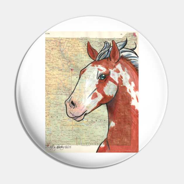 Paint Horse on Vintage Map Pin by lizstaley