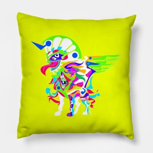 yellow light eye in the sky in kaiju sphinx madness ecopop mexican patterns and colors Pillow