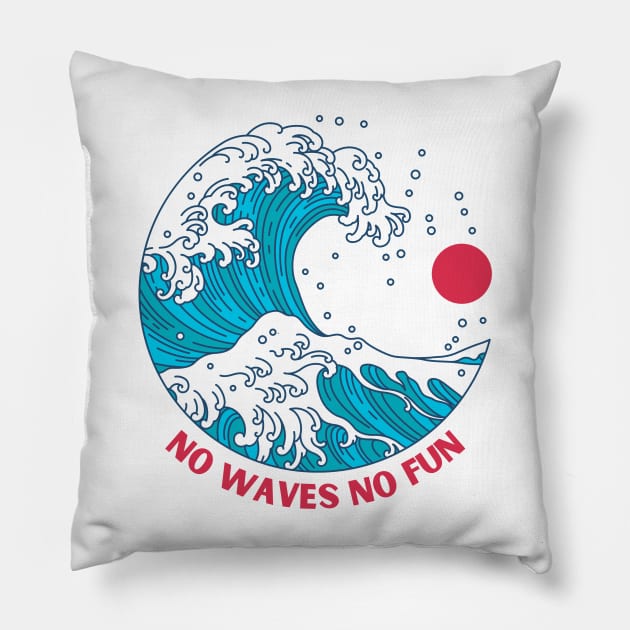 No Waves No Fun Pillow by Creativity Haven