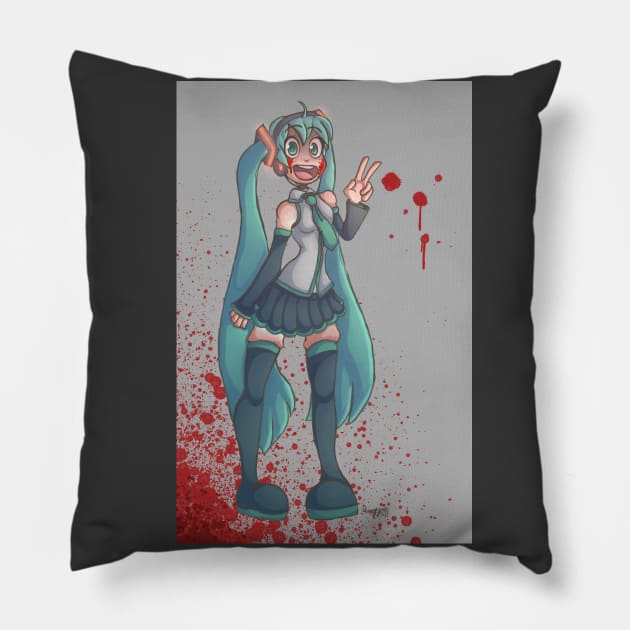 Miku Spilled Ketchup Everywhere Pillow by BagelGirl