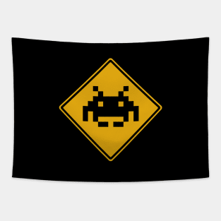 Invader 01 Silhouette Road Sign Tapestry