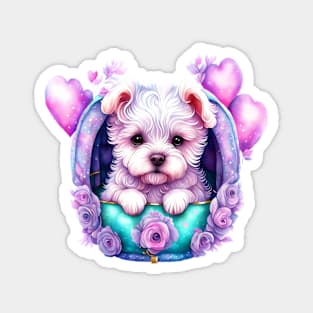 Adorable Small White Dog with Hearts Magnet