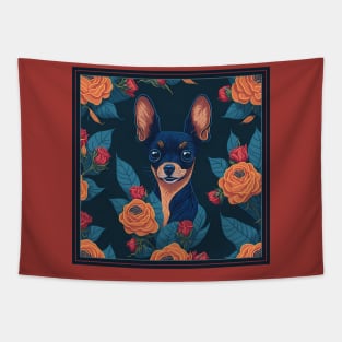 Dogs, Toy Terrier and flowers, dog, style vector (red flowers Toy Terrier 2 version) Tapestry