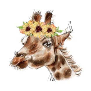 Watercolor giraffe.Giraffe with flowers. T-Shirt