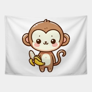 cute cartoon baby monkey carrying banana Tapestry