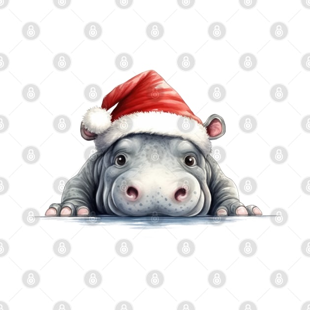 Christmas Peeking Baby Hippo by Chromatic Fusion Studio