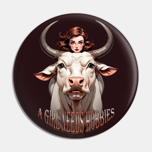 Hotwife Bull Rider With Big White Bull Hobbies Design Pin