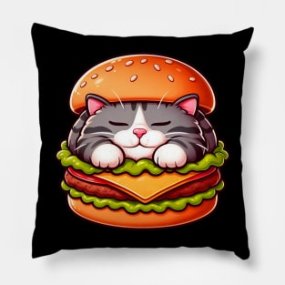 Tabby Cat is Sleeping inside a Hamburger Pillow