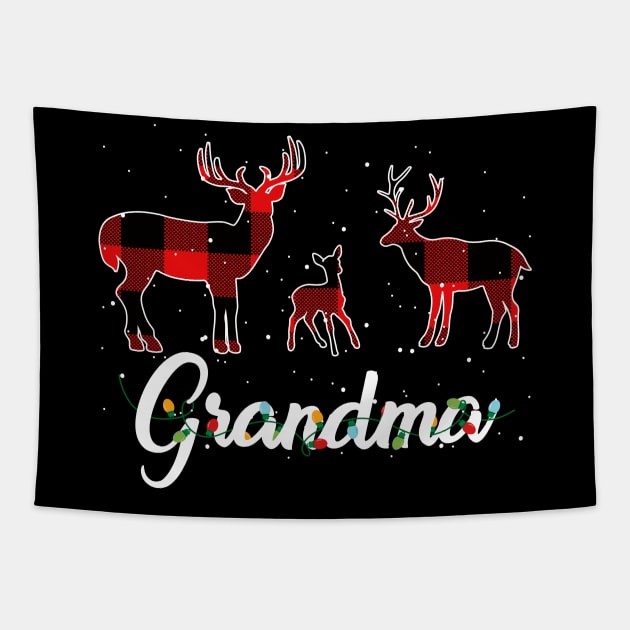 Grandma Reindeer Plaid Pajama Shirt Family Christmas Tapestry by intelus