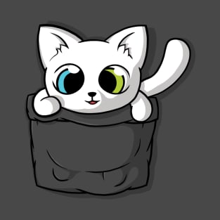 Cute White Pocket Cat T-Shirt