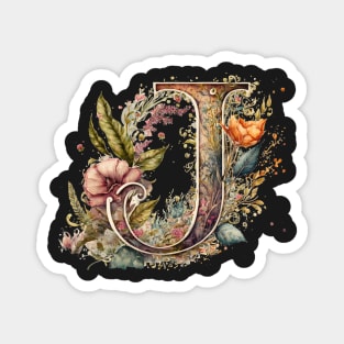 Floral Garden Watercolor Monogram Letter J Magnet