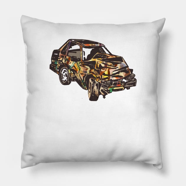 Rainbow Car Wreck Pillow by karlfrey