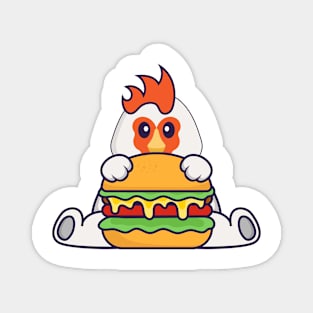 Cute chicken eating burger. Magnet