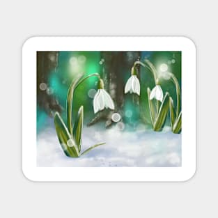 Snowdrops with Fairy Footprints Magnet