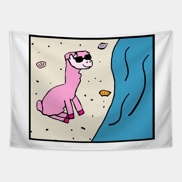 Dodie the Llama at the Beach Tapestry by JadedAlice