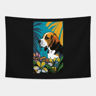 Beagle Dog Vibrant Tropical Flower Tall Retro Vintage Digital Pop Art Portrait 3 Tapestry