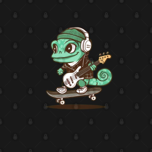 Skater Bassist Gecko by Hacienda Gardeners