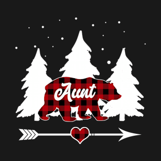 Aunt Bear Buffalo Red Plaid Matching Family Christmas T-Shirt