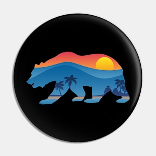 California bear with mountain shoreline summer scene overlay Pin